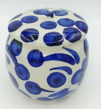Lidded Blue Stoneware Jar 3 1/2