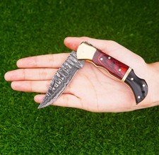 Handmade Folding Pocket Knife EDC Outdoor  Survival Damascus Steel, Wood Handle picture