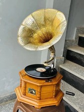 Vintage Style HMV Gramophone Phonograph with Brass Horn Antique Hand CrankRecord picture
