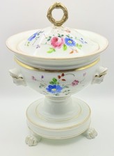Old Paris Porcelain 1800s Footed Confiturier Sauce Jam Pot Claw Feet Mask Handle picture