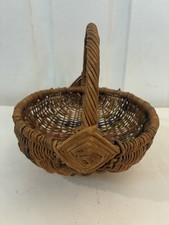 Vintage Mini Woven Willow Buttocks Basket Mini Egg Gathering God's Eye Handle picture