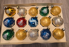15 Vintage Jumbo Rauch Glass Christmas Tree Ornament Glitter Red Blue Gold Green picture