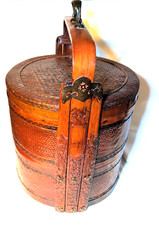 Rare Qing Dynasty 2-Tiered Chinese Brides Wedding Basket, Dragon Handles 22