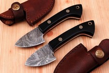 2Pcs Handmade Damascus Steel Tracker Skinning Knife Set Curved Ebony Handle EDC picture