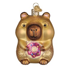 Old World Christmas CAPYBARA EATING DONUT (12730) Glass Ornament w/OWC Box picture