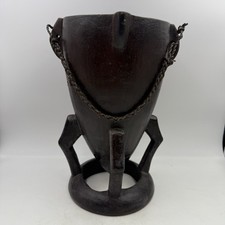 Vintage Zambian Lozi Hand Carved Wooden Milk Jug with Hand Braided Rope Handle picture