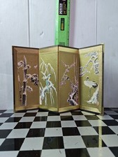 Vintage Repr Japanese Miniature Folding Screen Byōbu – Gold Bird And Bamboo Art picture