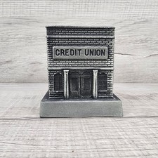 Vintage Banthrico Credit Union Building Metal Still Coin Bank - 3 1/2