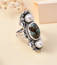 Artisan Crafted Blue Horizon Turquoise & Pearl Sterling Silver Ring 5.60ct Sz 10 picture