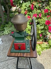 Antique Peugeot Frères Manual Coffee Grinder Cast Iron Wood Base Brass Hopper picture