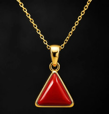 Unique Red Coral Triangle Shape Pendant Necklace with 18