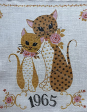 Vintage Tea Towel MCM 1965 Atomic Cats Calendar Linen picture