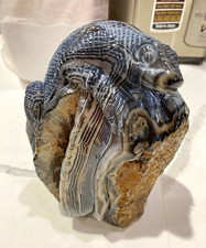 Hand Carved Banded Gray/Black agate Animal Figurine Sculpture picture