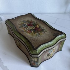Vintage Holland Tin Box Floral Bouquet Embossed Hinged Memory Box Storage picture
