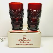 Avon 1876 Cape Cod Collection Tall Beverage Glass Set Of 2 Red Glass picture