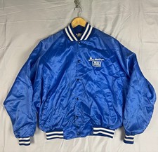 Vtg 1987 Spuds Mackenzie Bud Light Satin Bomber Jacket Blue Promo Mens L XL picture
