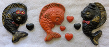 Vintage Chalkware Fish Wall Art Lot Retro 60s Bathroom Decor w/ Bubbles picture