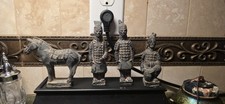 Vintage Set 4 Chinese Terracotta Qin Army Warriors Horse Figures Statues picture