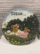 Boyds Bears Dream Teddy Bear Decorative Plate Pink Dress Floral Garden Resin picture