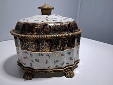 Vintage Porcelain Covered Box On Gilt Metal Frame Vase JUWC picture
