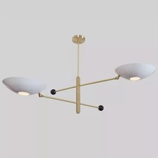 Mid Century Handmade White Brass 2 Tier Shade Sputnik Chandelier Italian Modern picture