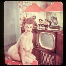 Nude 3D Stereo Transparency Slide Busty Brown Vintage 1950's Model Pinup S11.5 picture