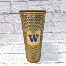 STARBUCKS UNIVERSITY STUDDED TUMBLER WASHINGTON COLLEGE HUSKIES GOLD PURPLE UW picture