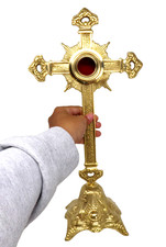 High Polished Brass Cross Monstrance Reliquary for Catholic Church or Home 16 In picture