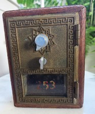 Vintage 1950's US Post Office PO Box Door Coin Bank- American Device- Wood picture