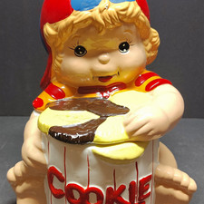 Vintage Boy Figurine COOKIE Cookie Jar w/ Lid Ceramic Porcelain  Medium picture