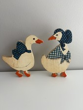 Vintage Hand Painted Wood Goose Pair Him Her Decoration Hanging Country Cottage picture