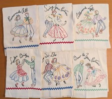 Vintage Hand Embroidered Feed Sack Tea Towels Set of 6 plus matching apron picture
