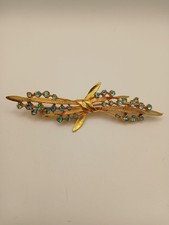 vintage Dodds gold tone brooch pin with blue/aqua/turquoise rhinestones picture