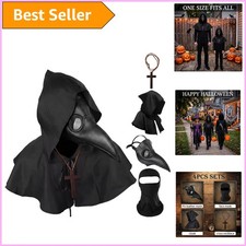 Medieval Plague Doctor Costume With Mask, Cloak, Balaclava & Necklace - 4pcs picture