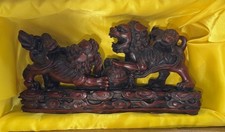 Sou Shan Stoneware Chinese Foo Dog With Ball Family Guardian Lion Cast Resin VTG picture