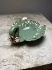 Vintage Swan Ring Dish LEFTON China Handpainted 954C Green Pink Flower Gold Gilt picture