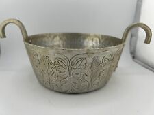 Vintage Trade Continental Hand Wrought Silver Sawtooth Edge Twin Handled Bowl picture