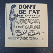 1964 Health Aids Co Don't Be Fat Kal-X Gum Vintage Print Ad Brooklyn NY Quack picture