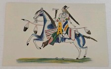 Vintage Kiowa Ledger Art Postcard Running From Enemy Zo-Tom Indian museum picture