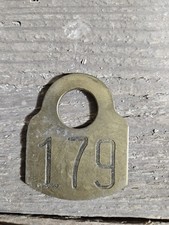 Vintage Brass Cow Neck Tag Number #179 Two Sided Nice Patina Farm Decor Rustic picture