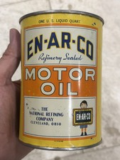 Vtg ENARCO MOTOR OIL QUART TIN CAN Soldered Seam Cleveland Ohio Empty Original picture