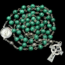 CREED Sterling Silver Green Malachite Gemstone Celtic Irish Catholic Rosary 23