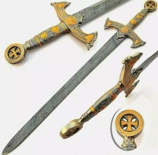 AWESOME HANDMADE MEDIEVAL DAMASCUS STEEL SWORD, SHARP BLADE AND STEEL HANDLE picture