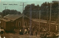 1912 Hart Michigan Railroad depot occupation people Postcard picture