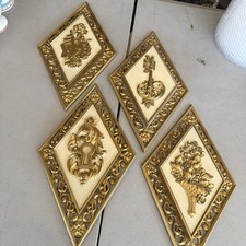 4 Vtg Dart Wall Hanging Diamond Shape Gold Hollywood Regency Decor B-18 picture