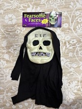 Vintage Fun World Fearsome Faces RIP Skull Mask Glow In The Dark 90s NWT picture