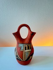 TRADITIONAL JEMEZ PUEBLO POLYCHROME POTTERY WEDDING VASE SIGNED CHINANA 7.5x 5.5 picture