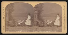 Photo:1910s Child with Toy Horse Cart Stereoscopic Photograph picture