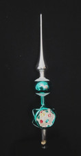 Vintage Turquoise Indent Glass Christmas Tree Topper Finial Germany 12