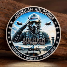 American Air Power Challenge Coin Aim High Fighter Jet Air Force Veteran Gift picture